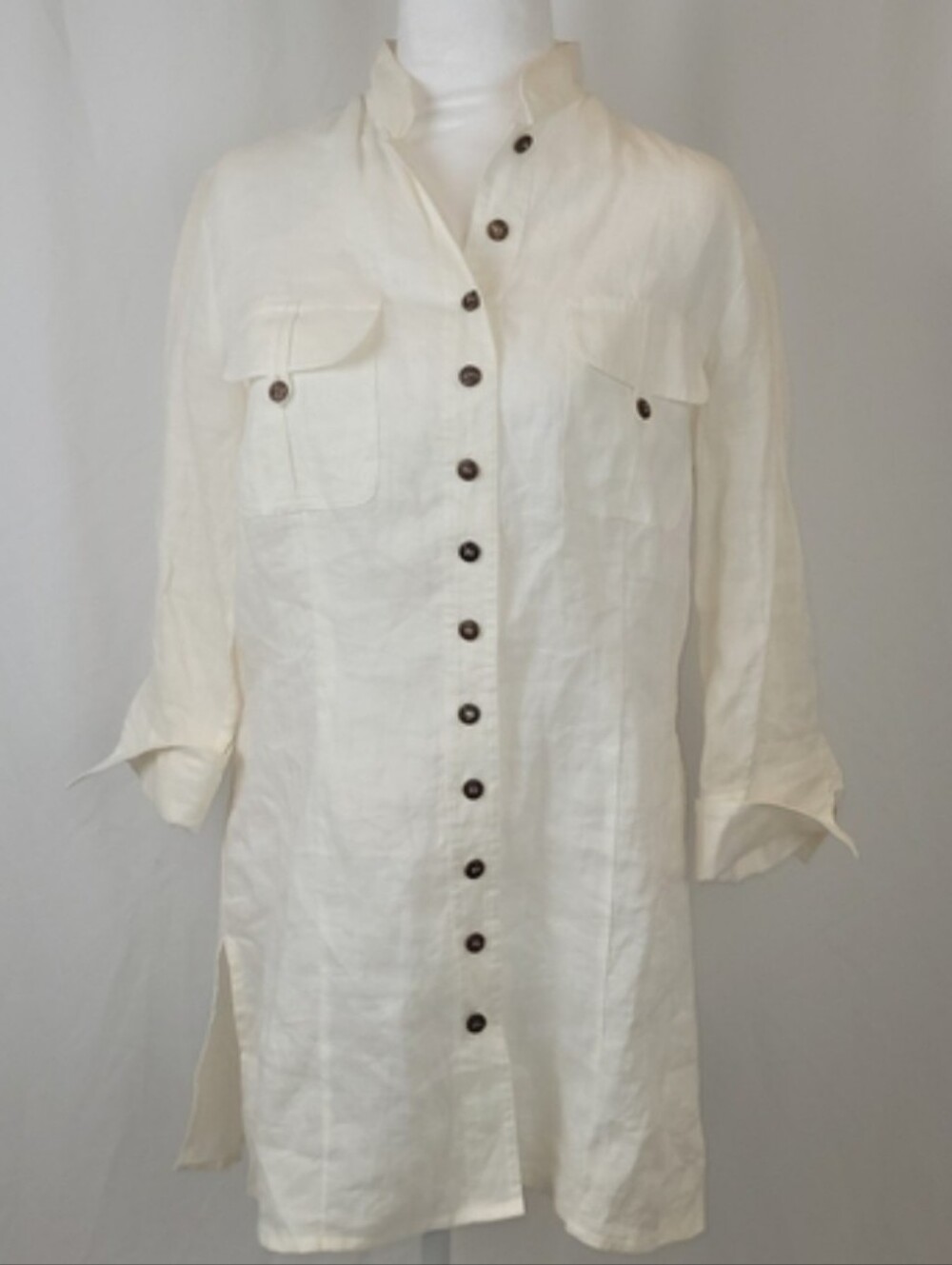 100% Linen Allison Taylor Cream Button-Front Tunic 100% Size Medium